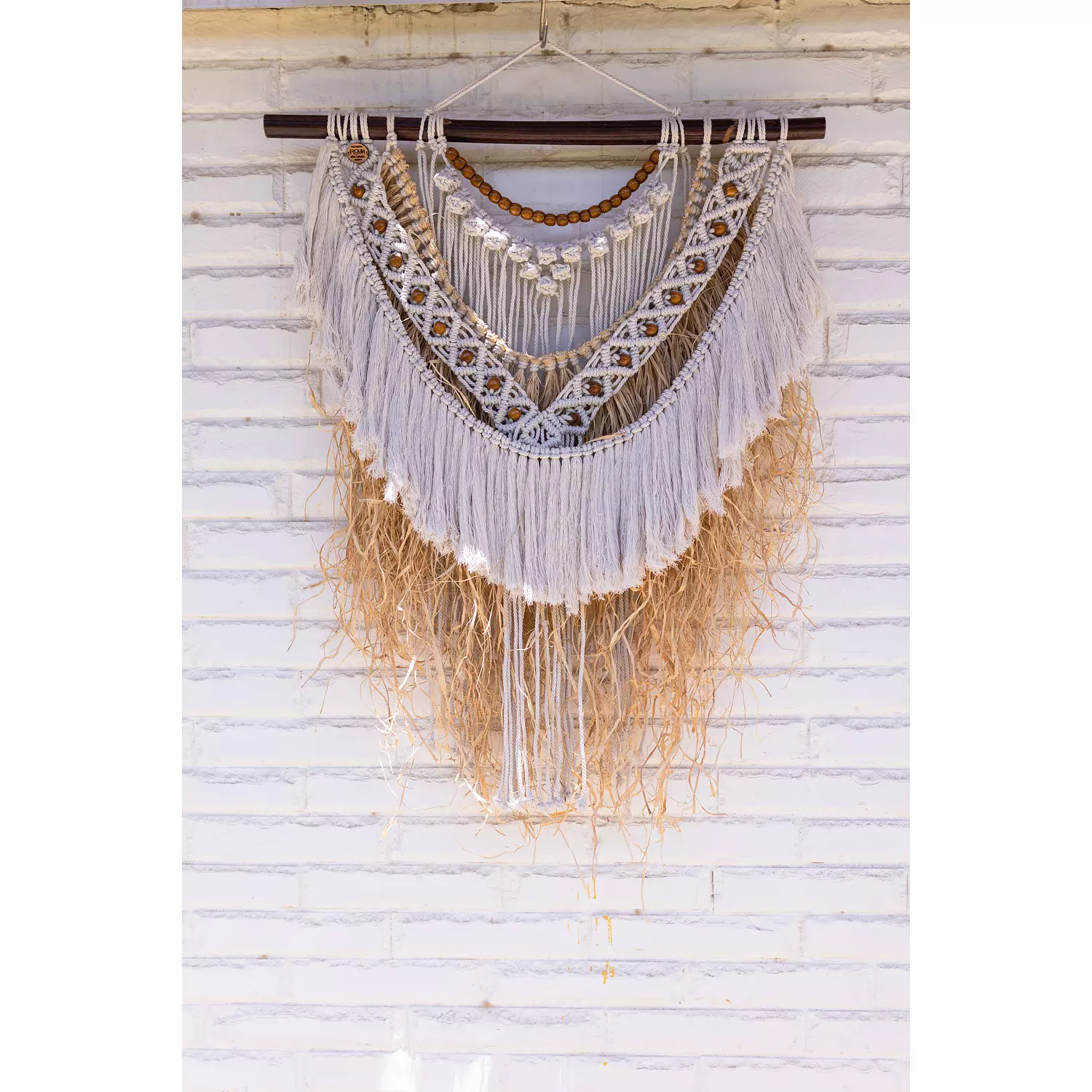 Wood Beads &Raffia Wall Hanging 1