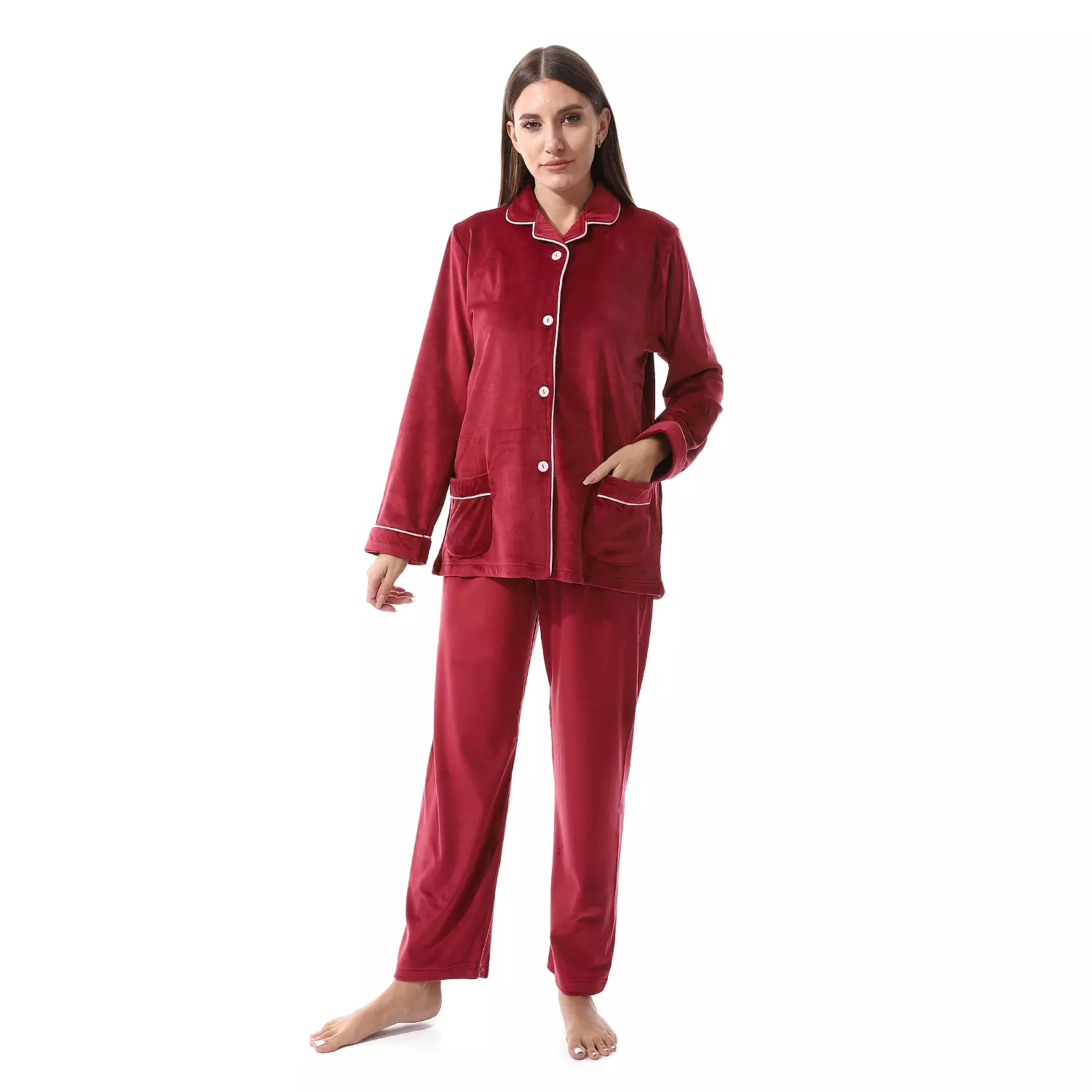 Women Classic Fleece PJ - Dark Maroon - 2505 - 025 hover image