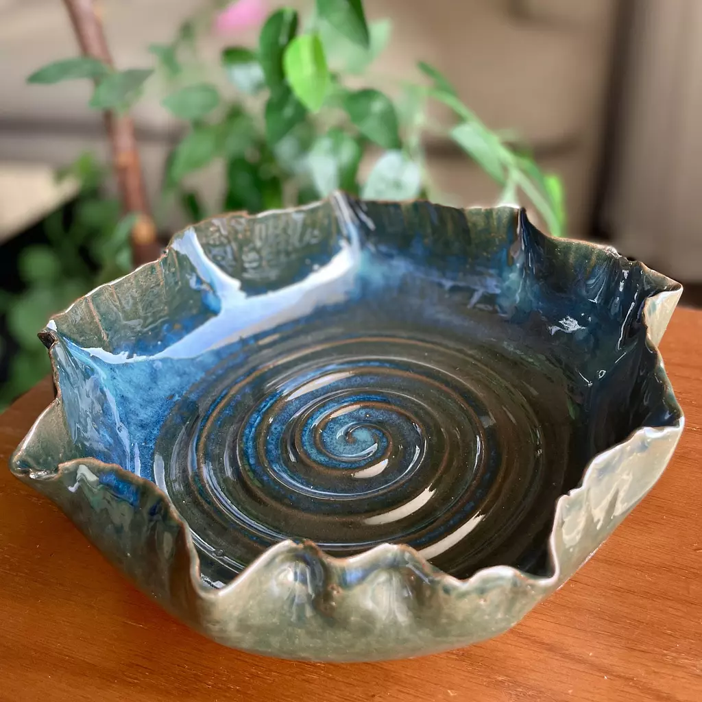 Deep green/blue ripple bowl