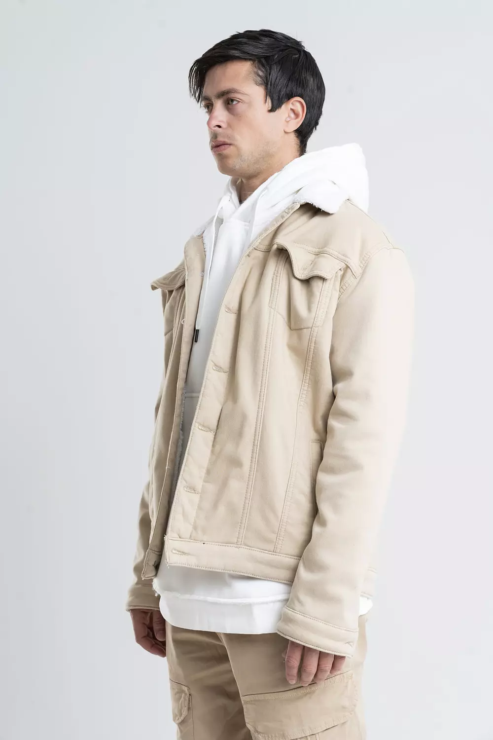 Borg Collared Gabardine Trucker Jacket 2