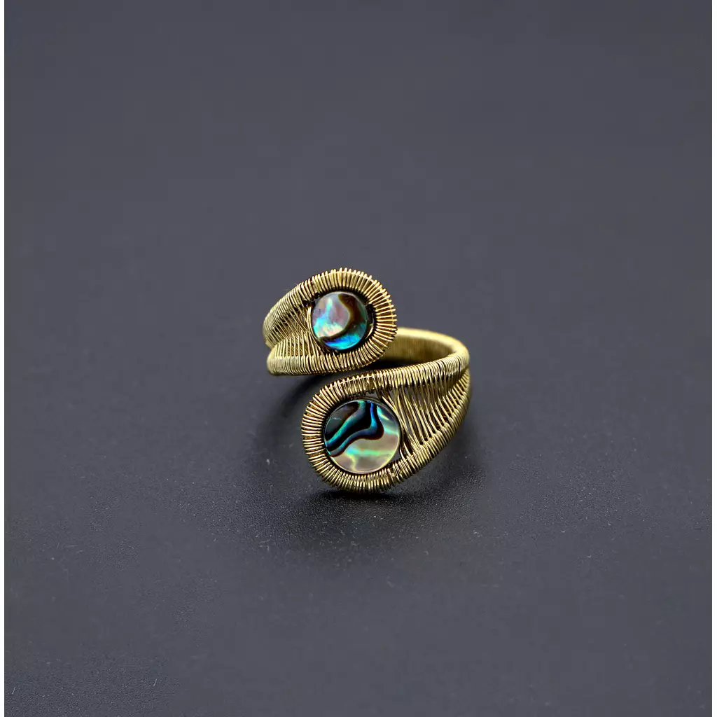 Brass ring with abalone shells.