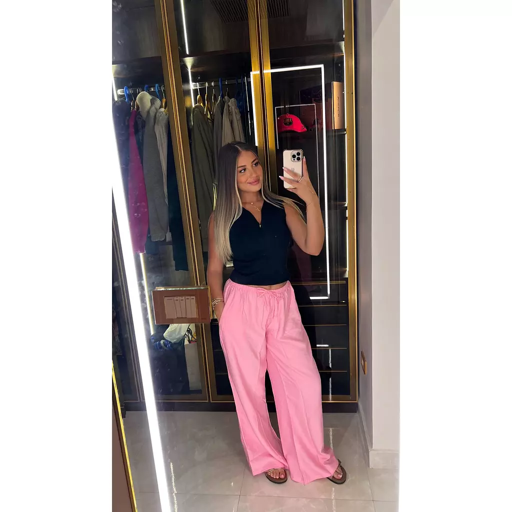 baby pink oversized linen Pants