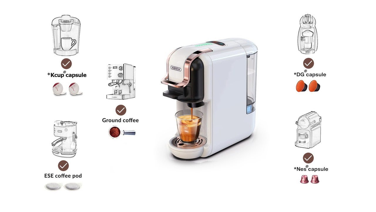 HiBREW H2B 6 in 1 Multi-Capsule Hot/Cold Coffee Maker (White)free 10 capsules offer 🎁 4