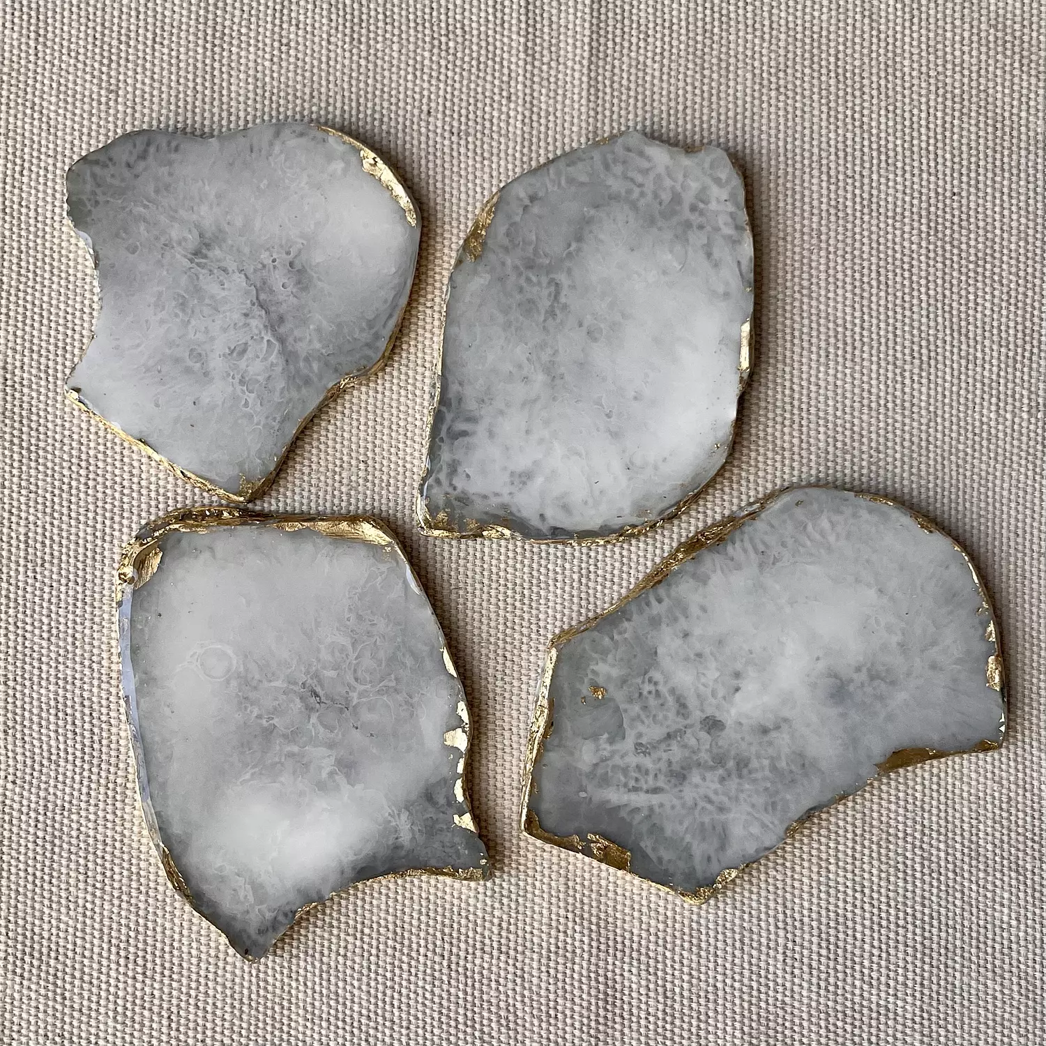 Grey & White agate coasters with Gold Edges 6