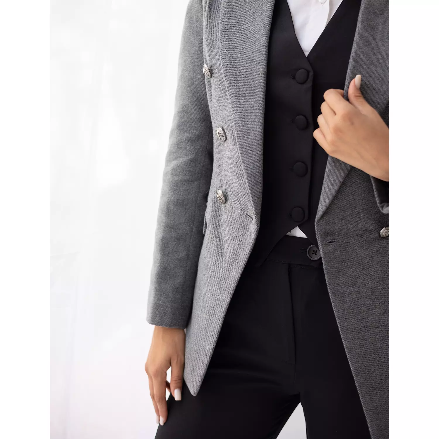 Iron gray tweed wool double breasted blazer  9