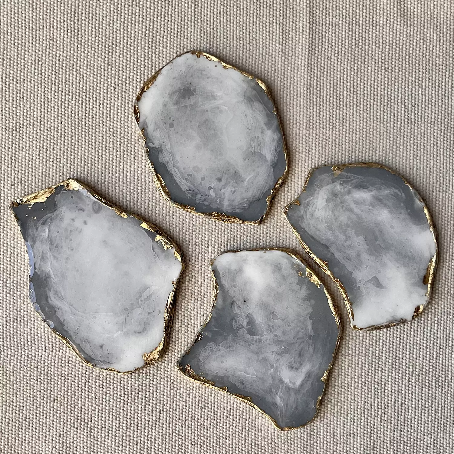 Grey & White agate coasters with Gold Edges 5