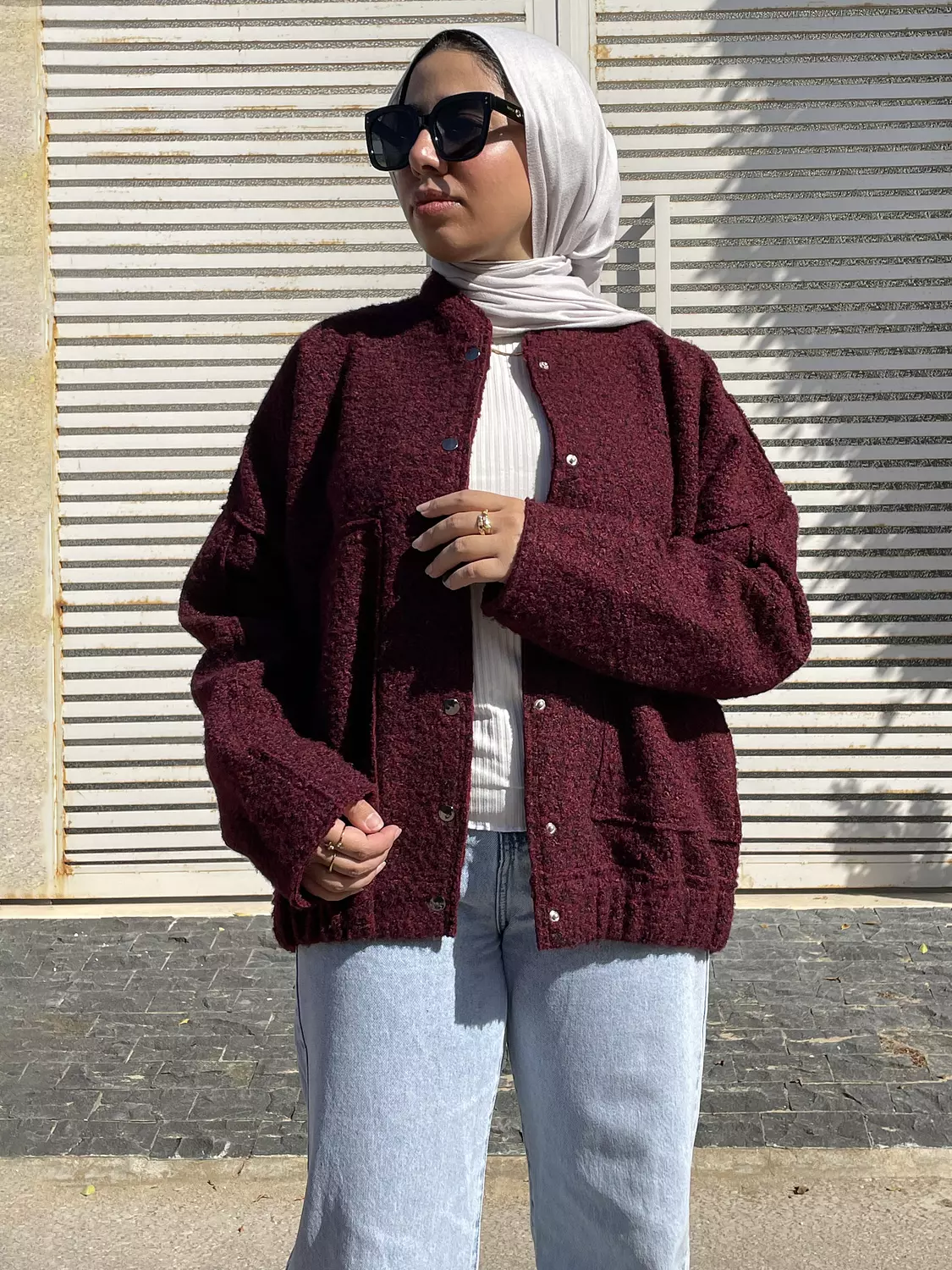 Bomber Jacket in Burgundy hover image