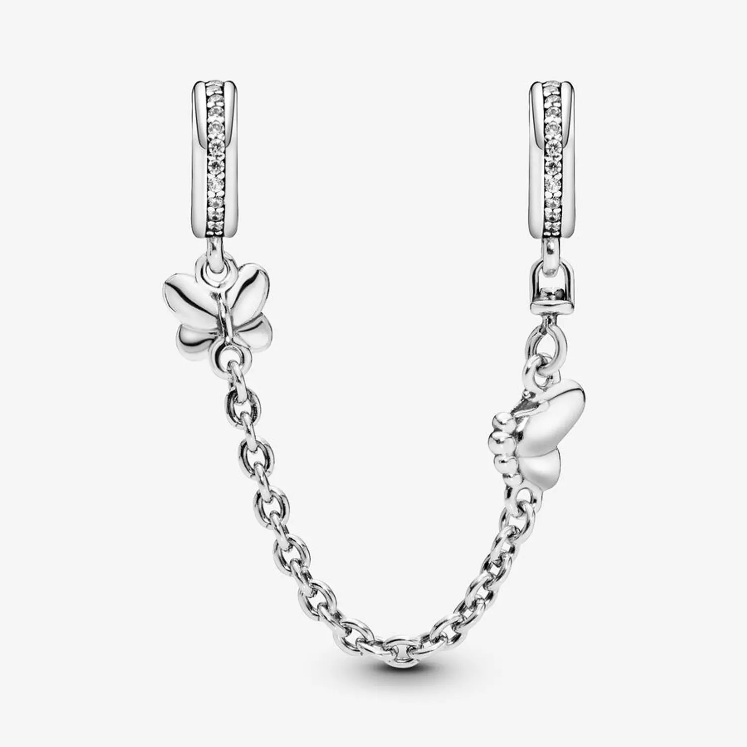 Butterfly silver safety chain with clear cubic zirconia 1