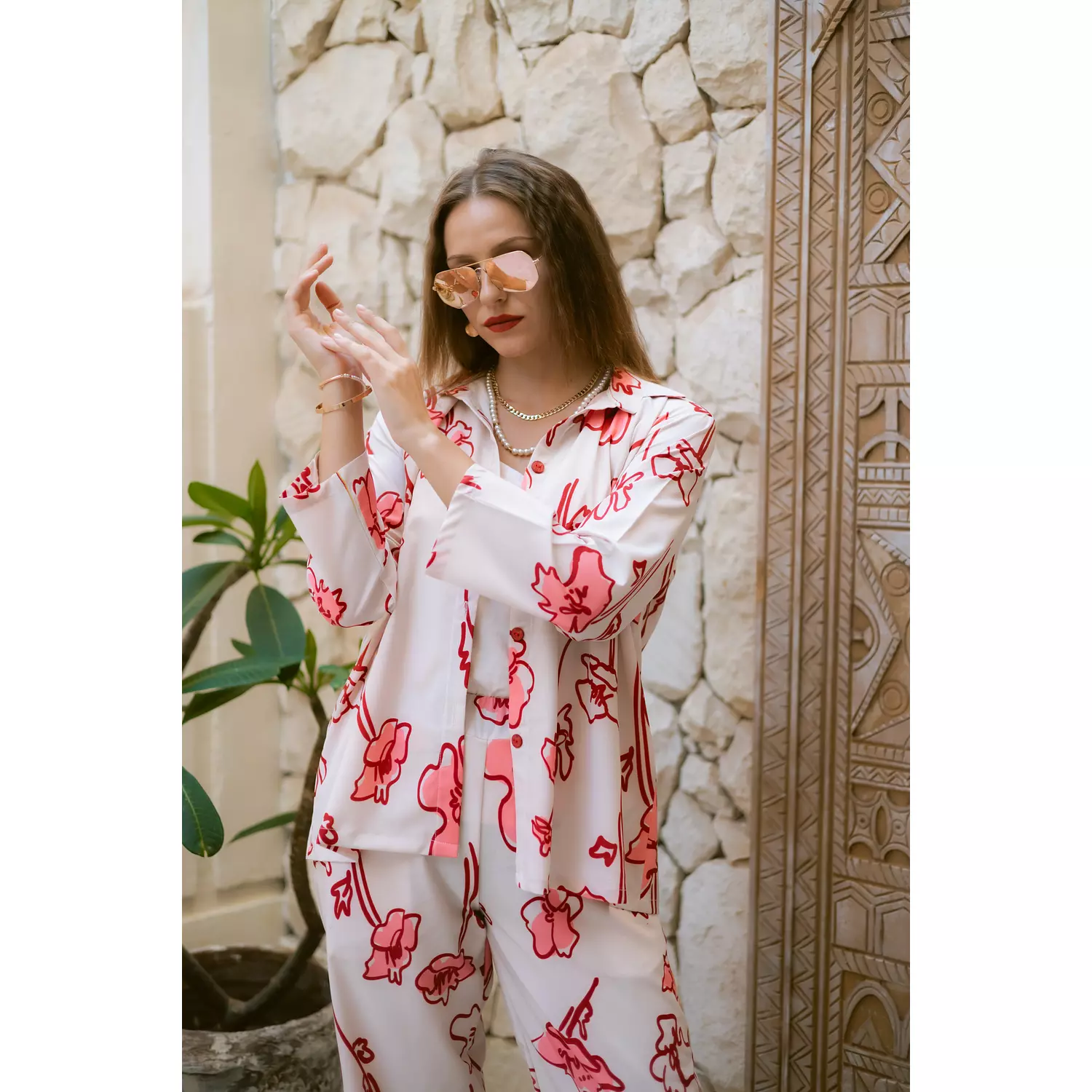 Floral red x white shirt 1