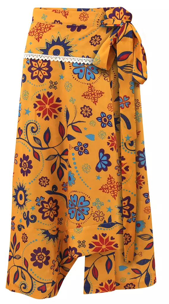 YELLOW FLORAL ASYMMETRIC SKIRT