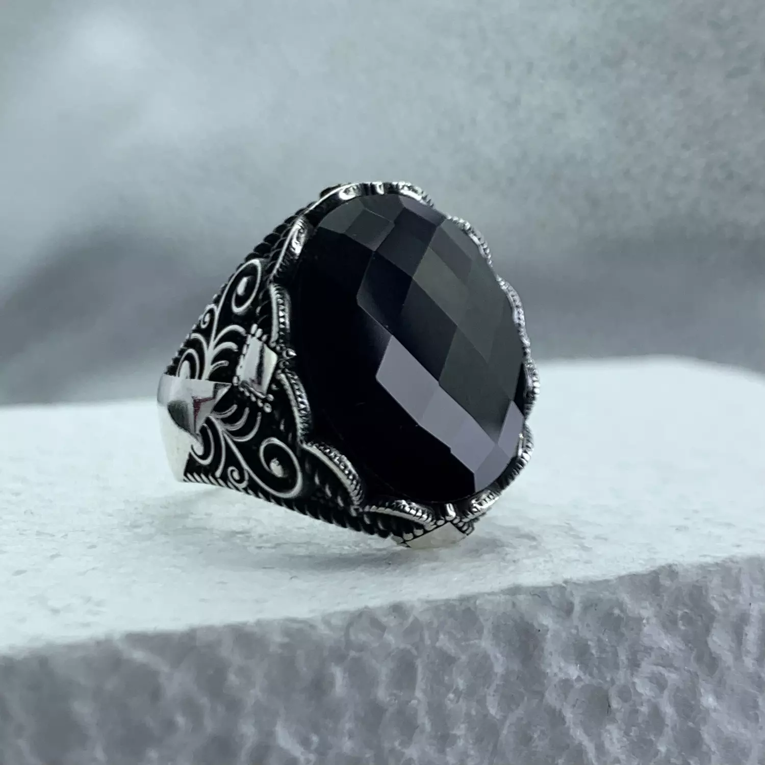 Black stone ring hover image