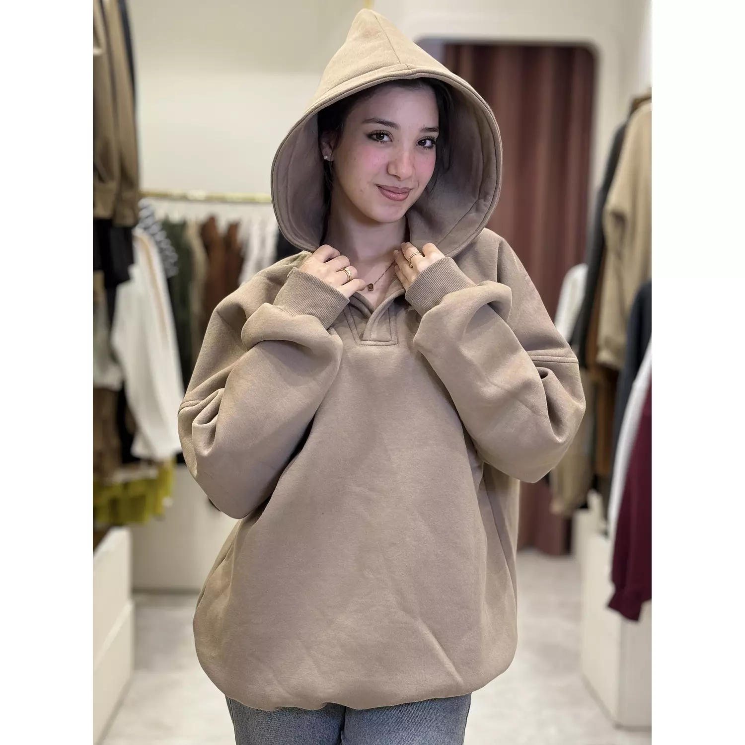 Toffee Haze (Beige/Coffee) Oversized Hoodie  1