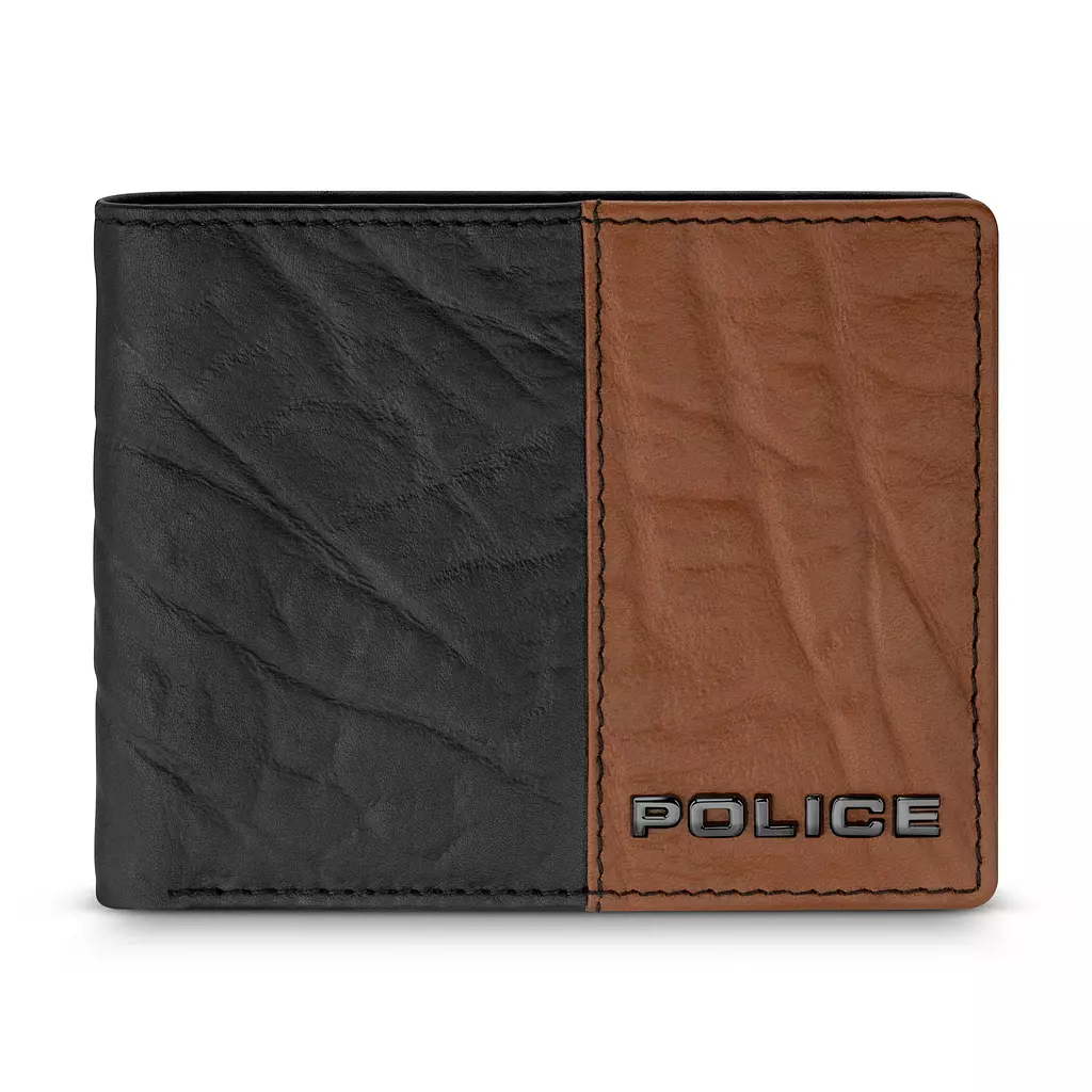 POLICE MEN WALLET GENUINE CALF LEATHER BROWN & BLACK