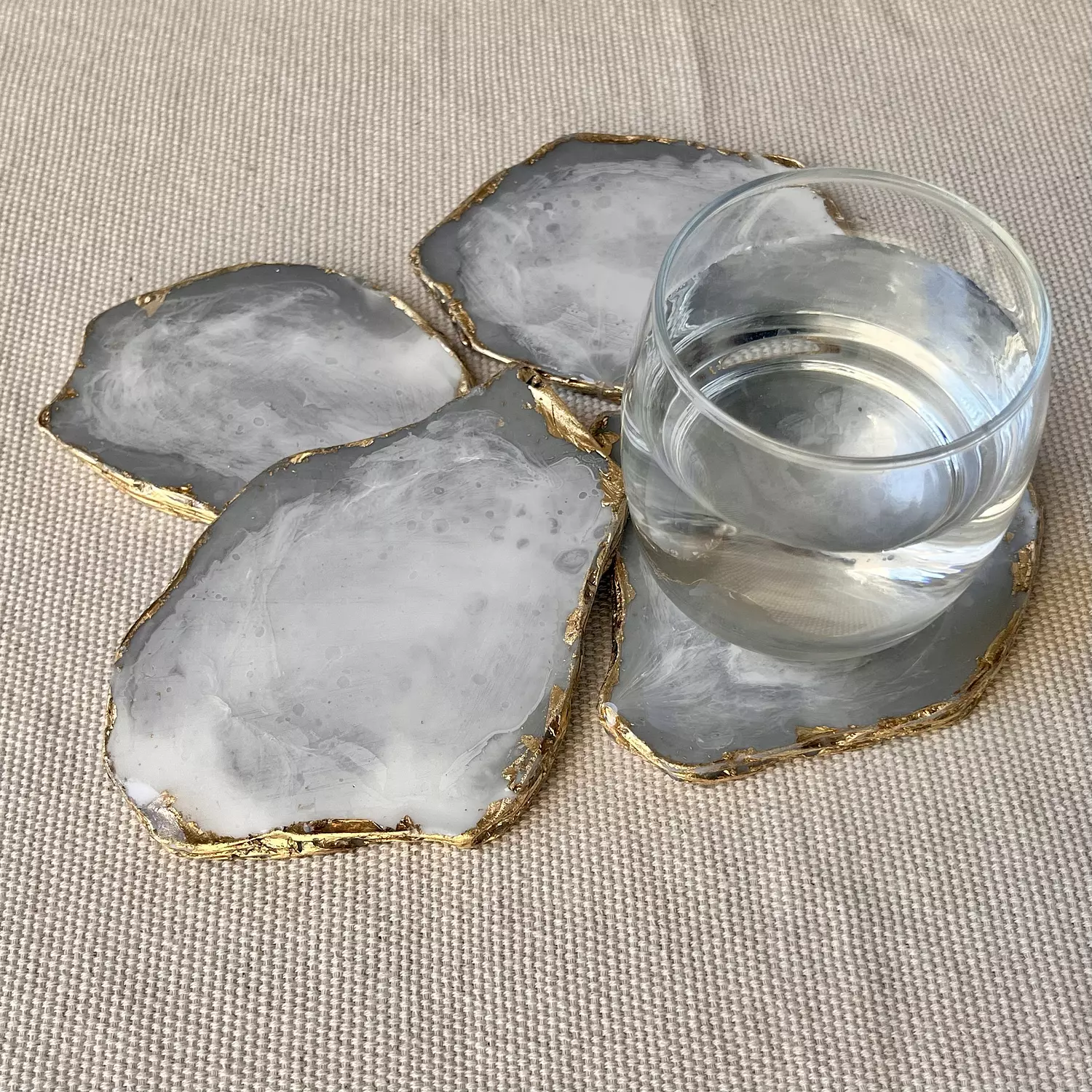 Grey & White agate coasters with Gold Edges 4