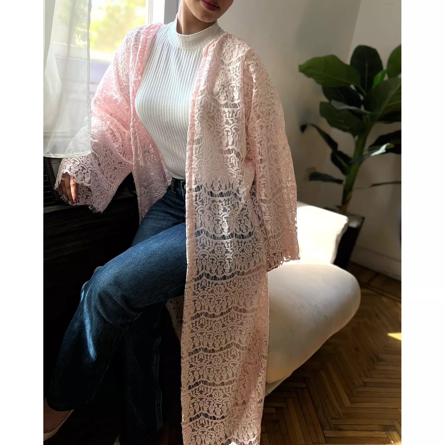 Lace Long sleeve Cardigan - Pink Shade hover image