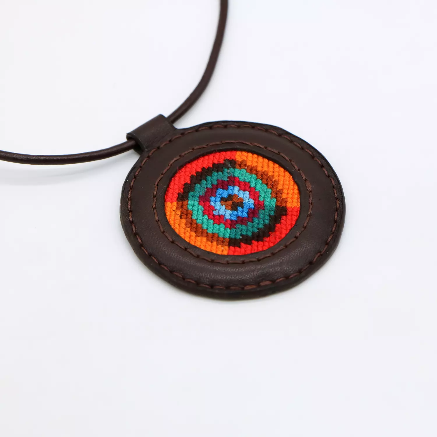 Genuine leather necklace with colorful Cross-stitching hover image