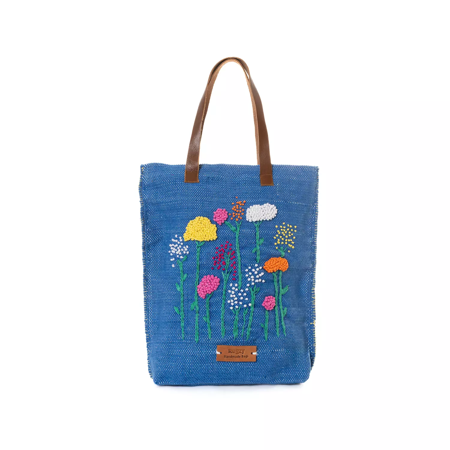 Embroidered Floral Carpet Bag with Genuine Leather Handles hover image