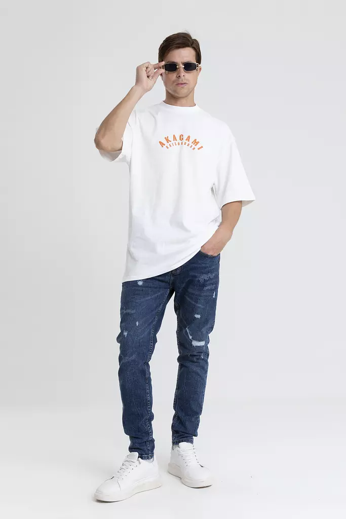 oversized cotton t-shirt with contrast print back & front