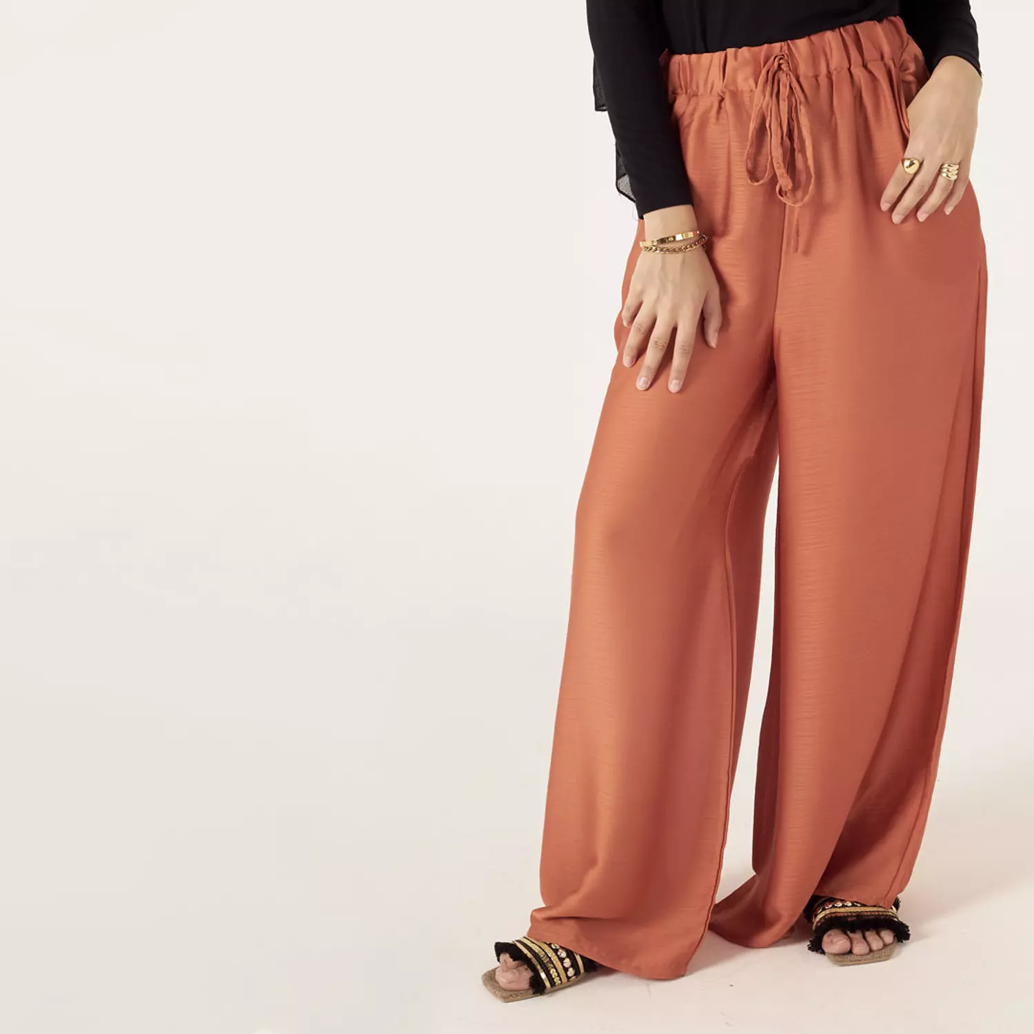 Orange Satin Chiffon Pants 2