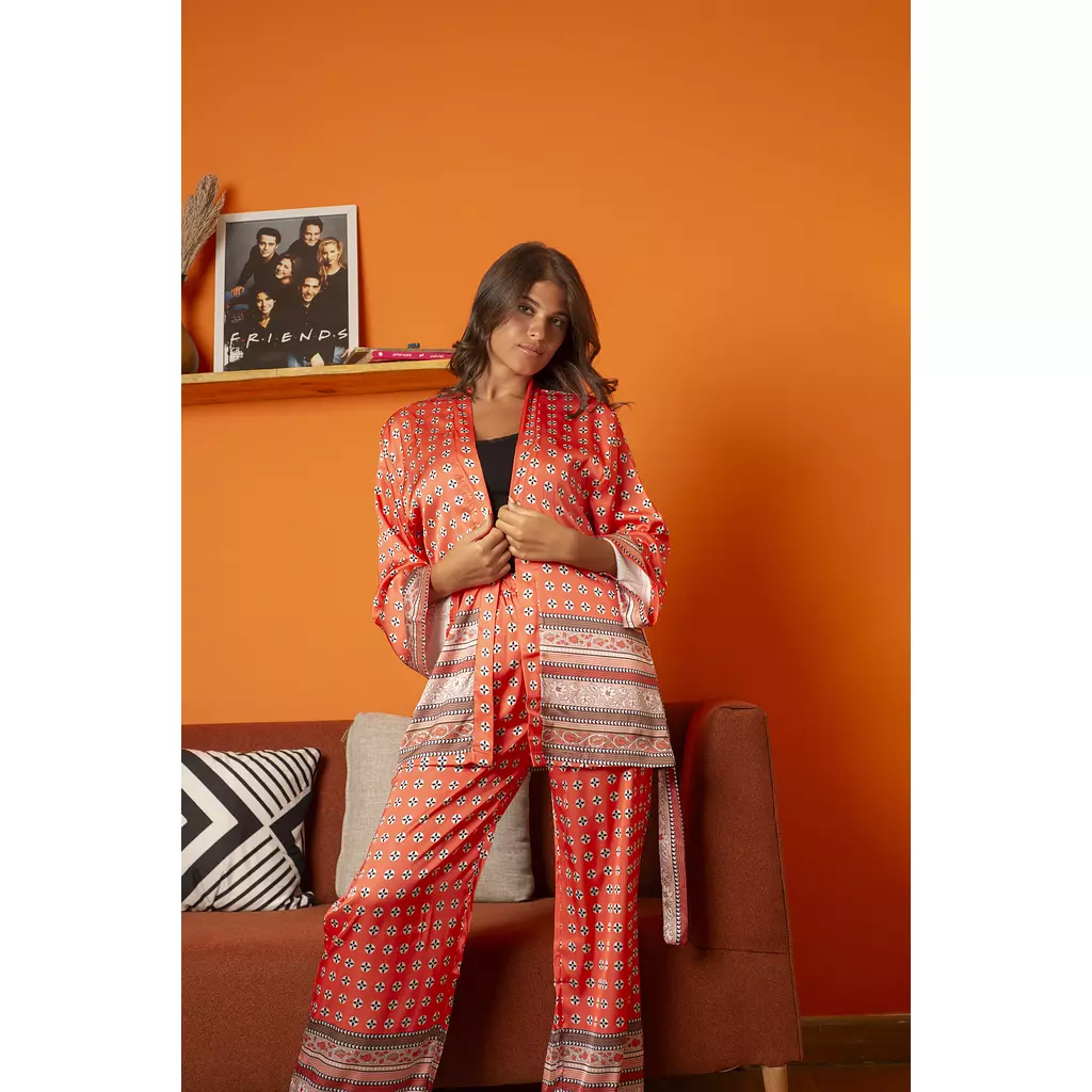 Van Clover Orange Kimono Set