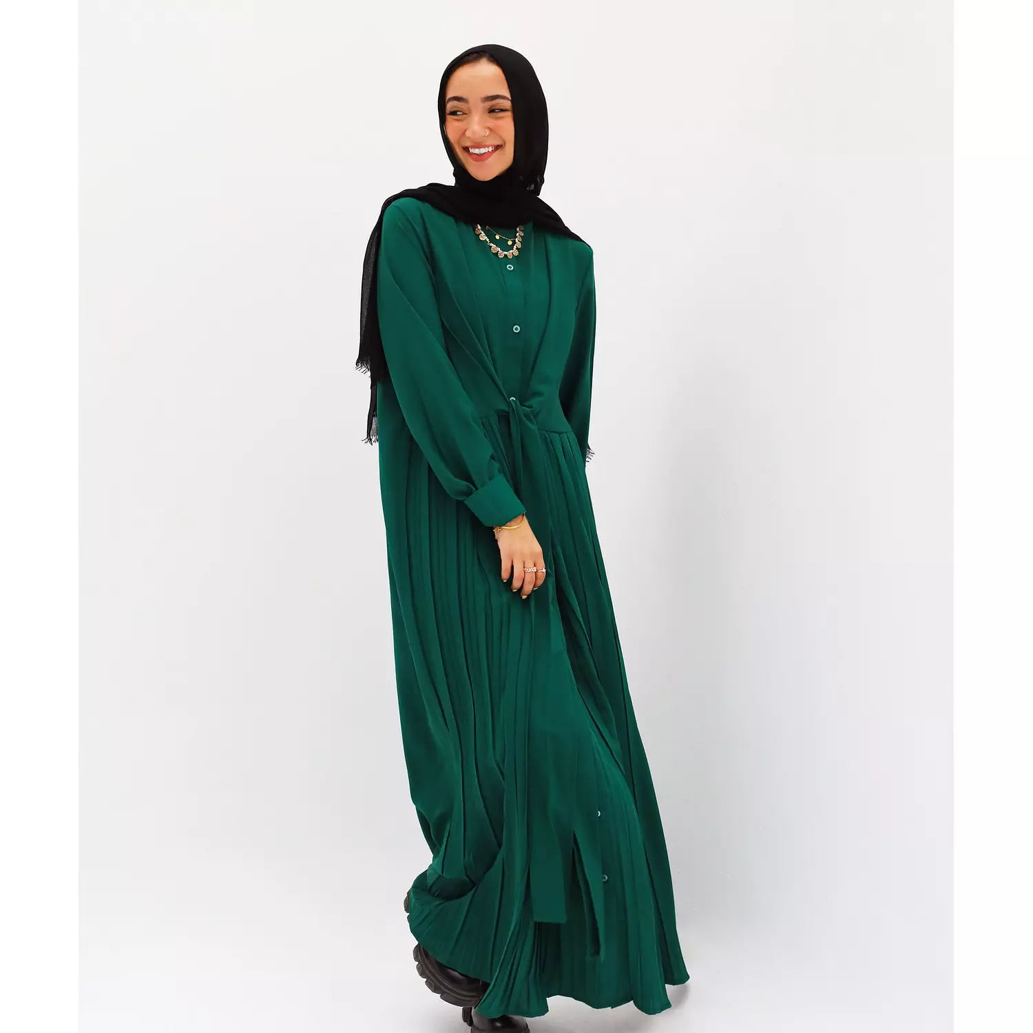 Knot Pleated Shirt Dress hover image