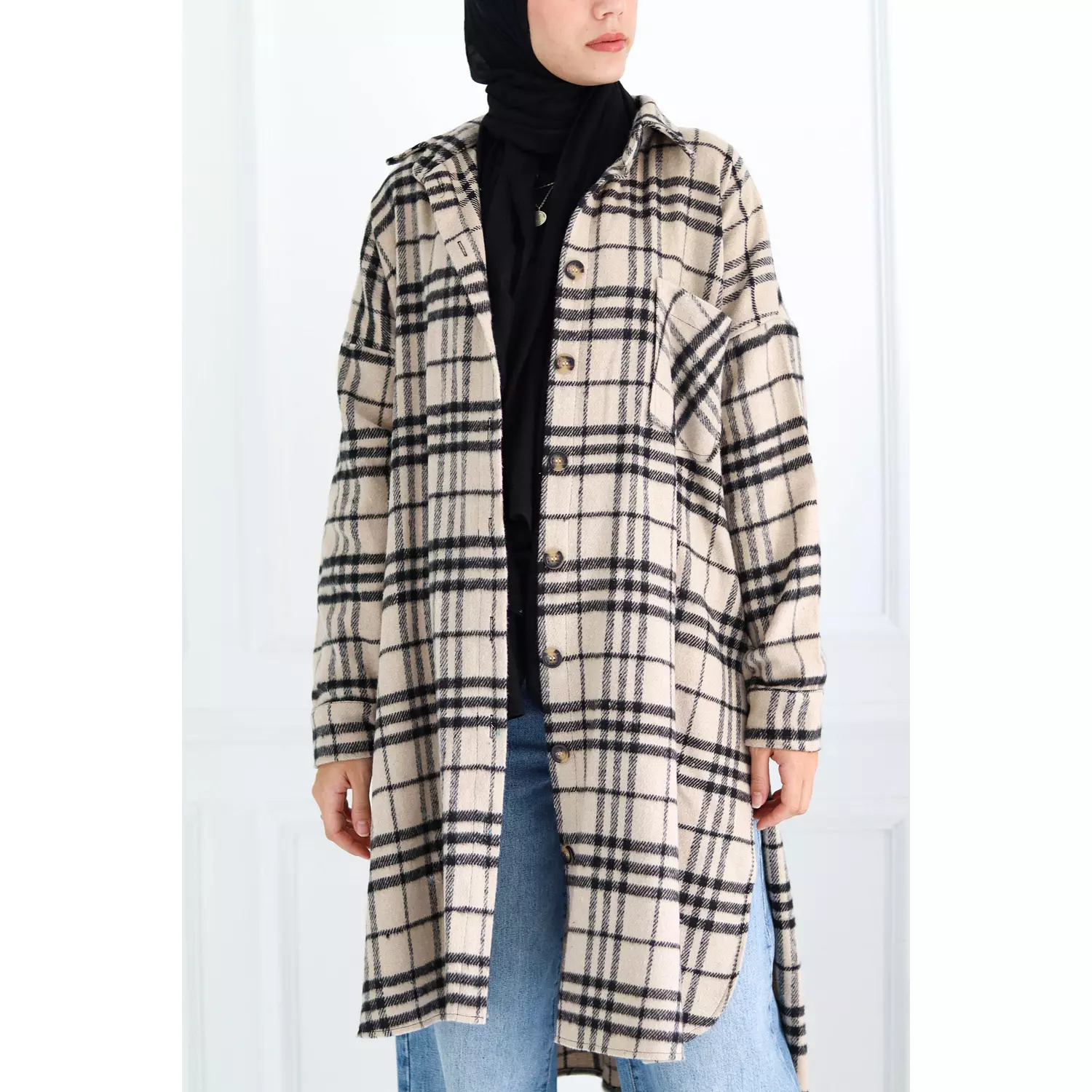 Beige Checkered Oversize Shirt 8