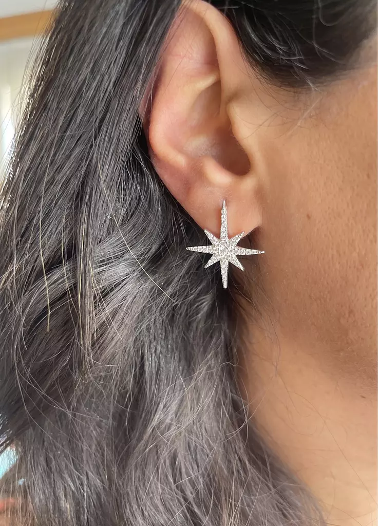 Star silver earrings with zircon stones 