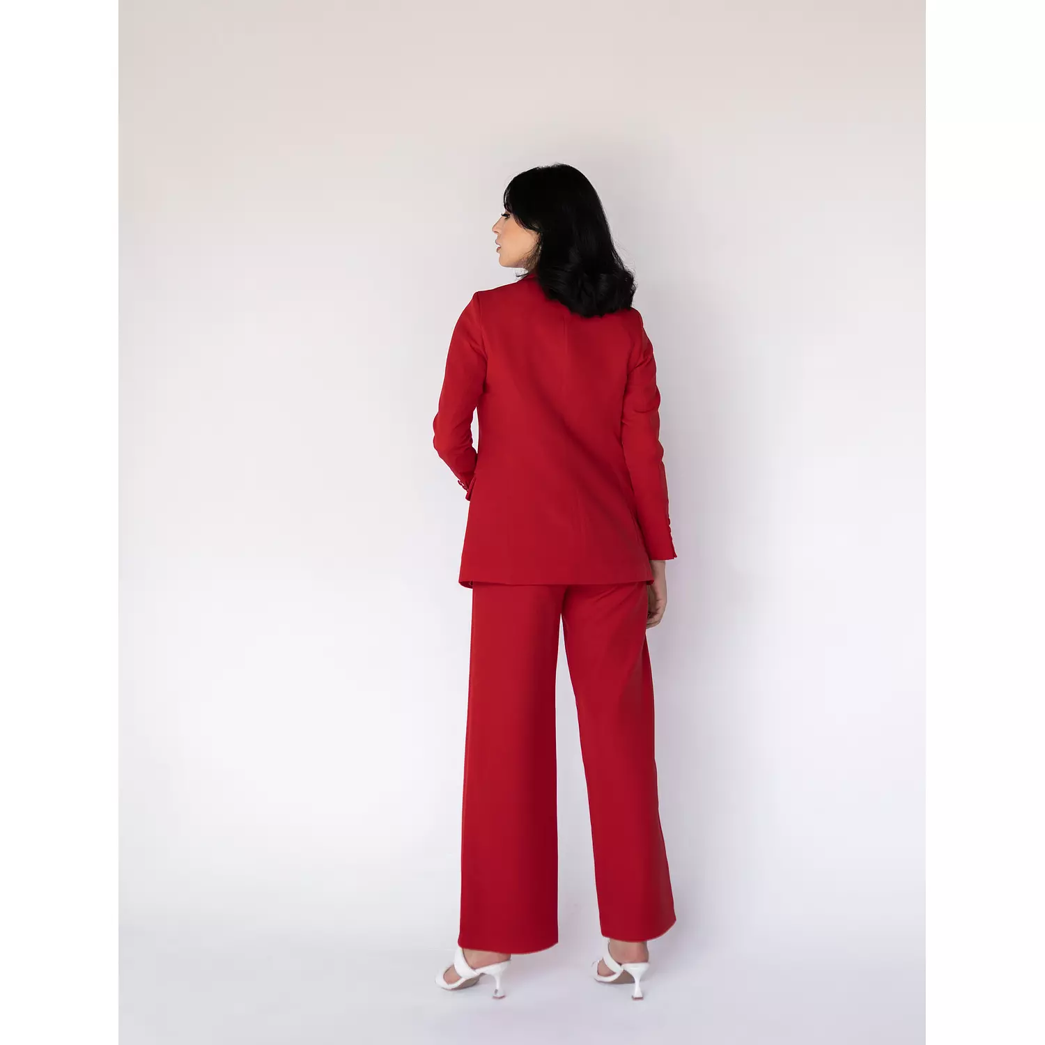 Coral Red Wide-leg Straight Mid Pants 3