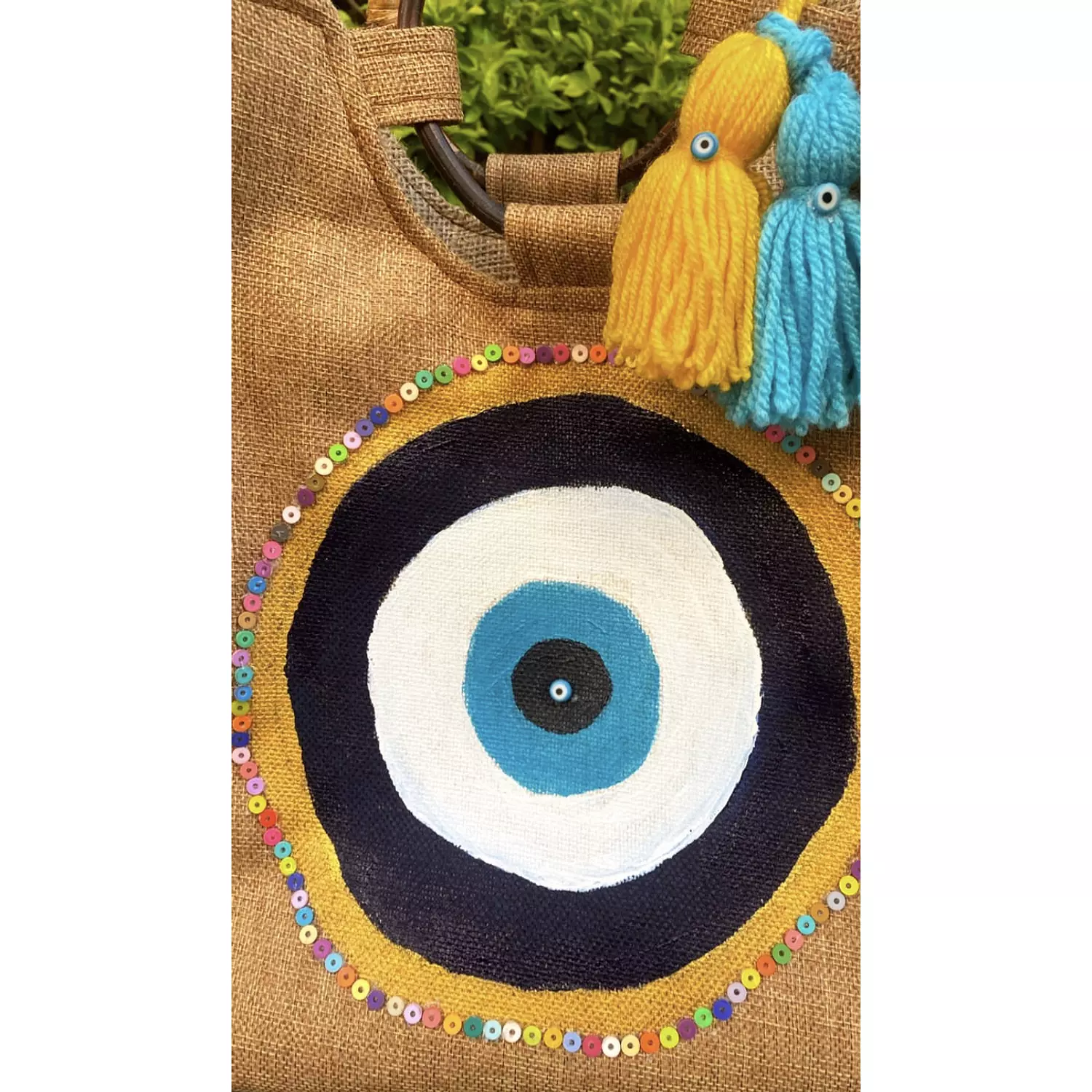 Turkish Eye Hand-Painted Burlap Tote by order 7