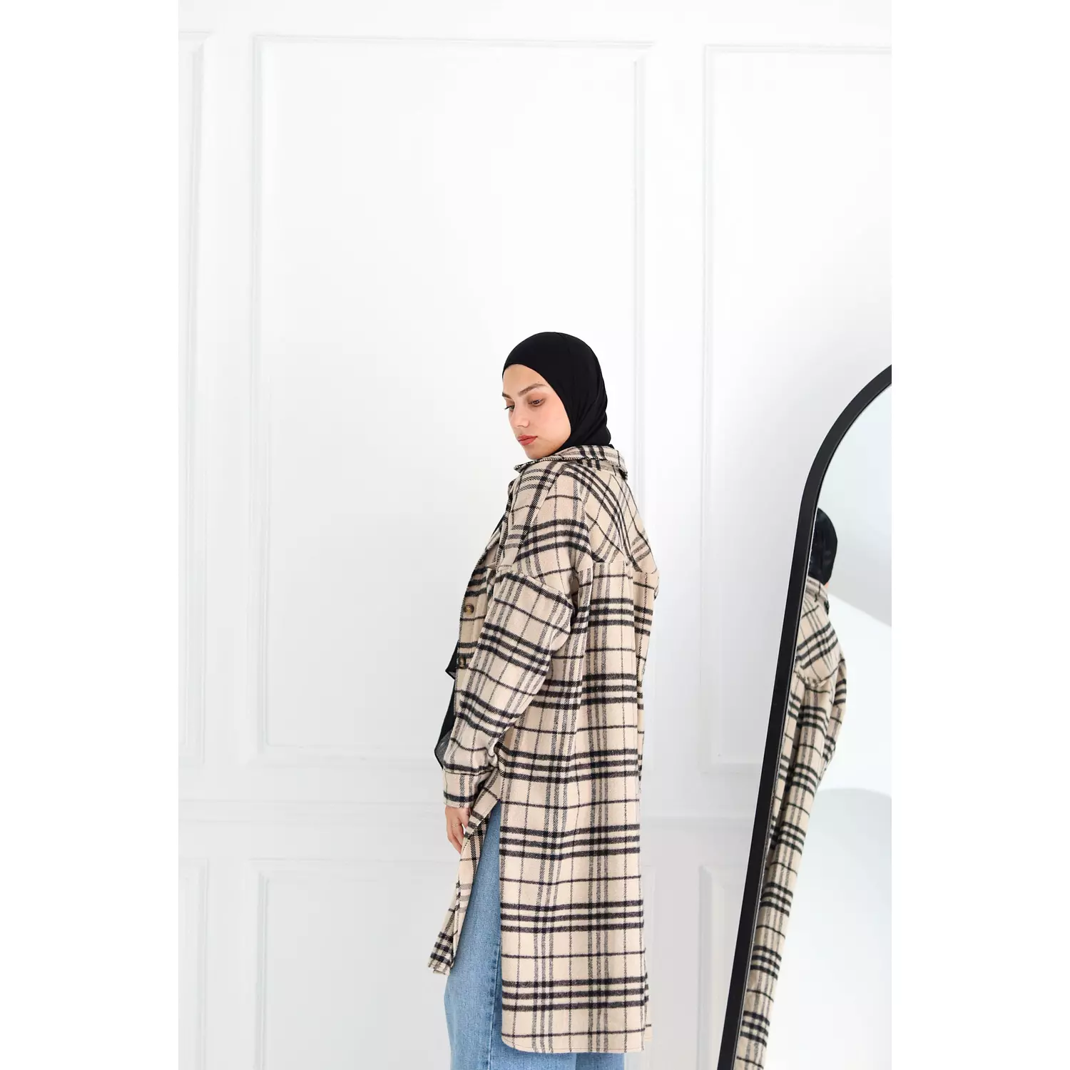 Beige Checkered Oversize Shirt 4