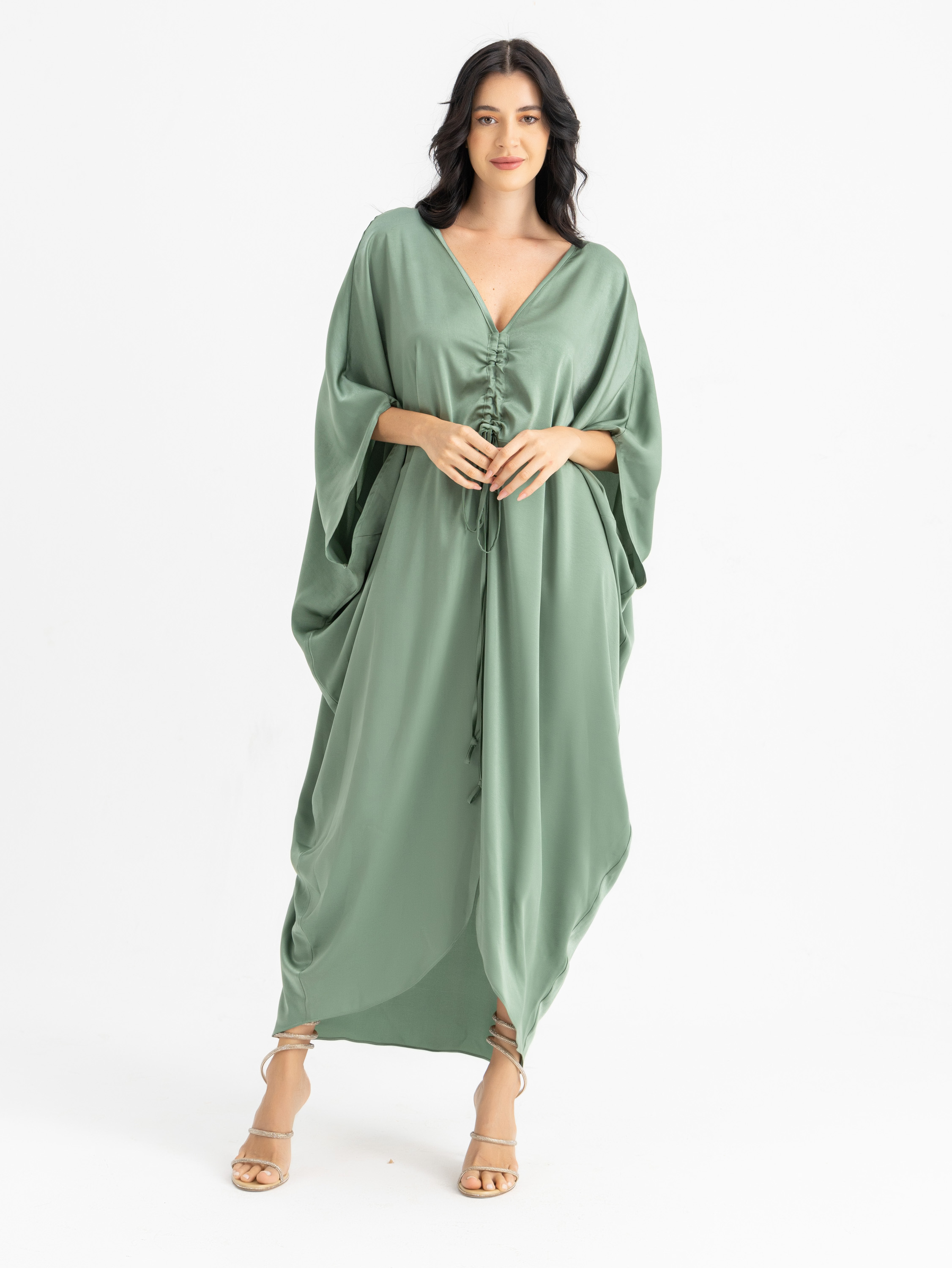 The KAMILIA gathered satin kaftan  5