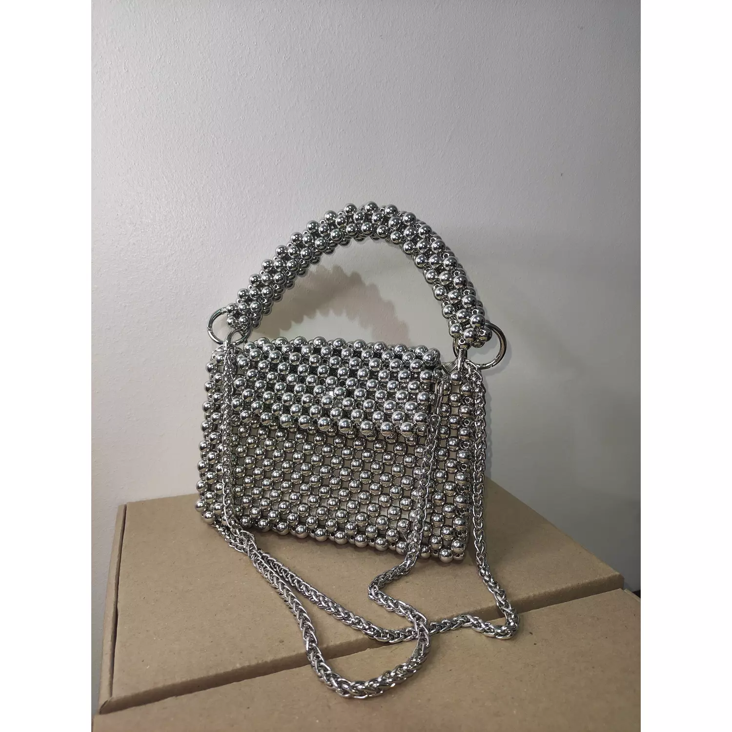 Silver beaded bag  hover image