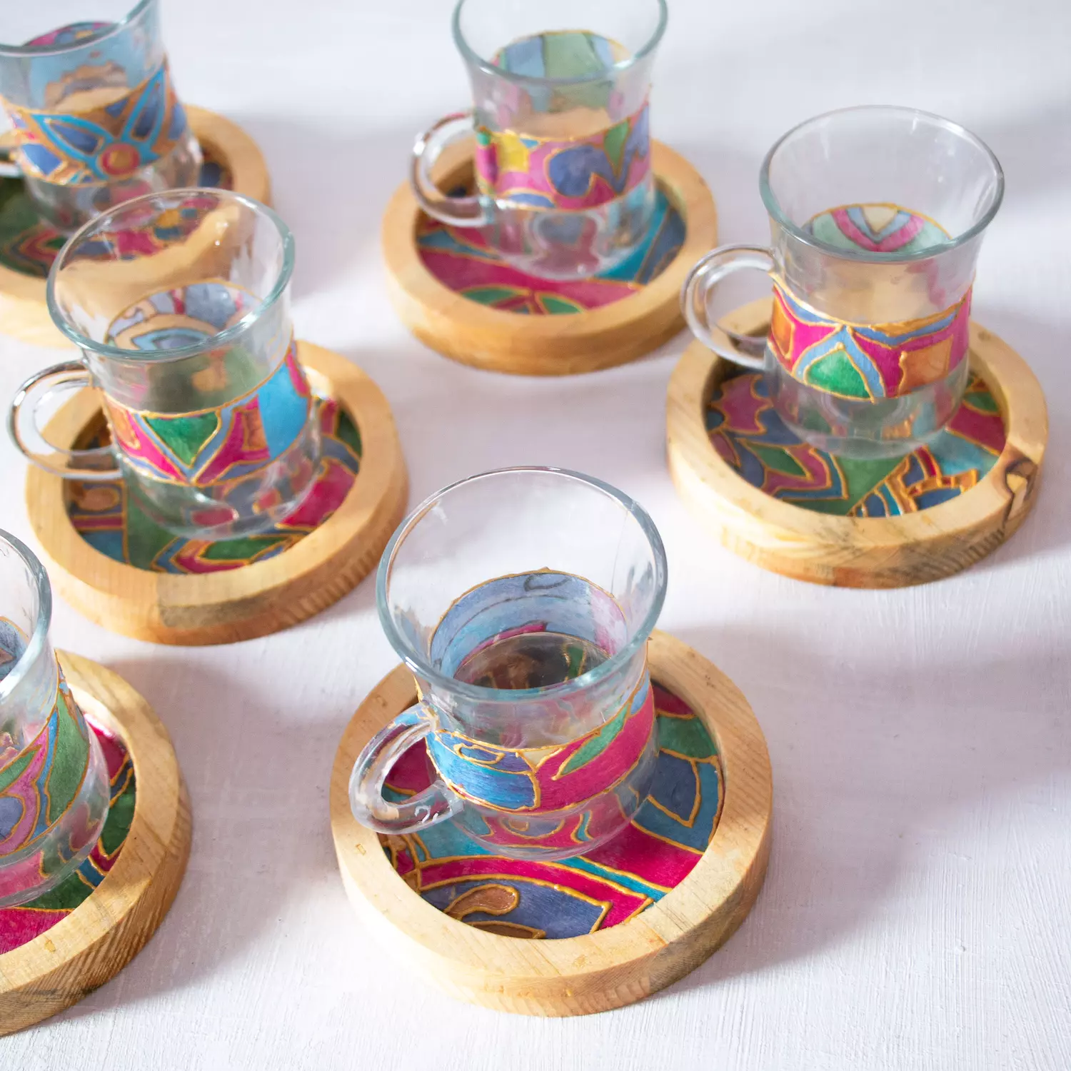 Arabic Blossom Glass Set-Wooden Coasters 4