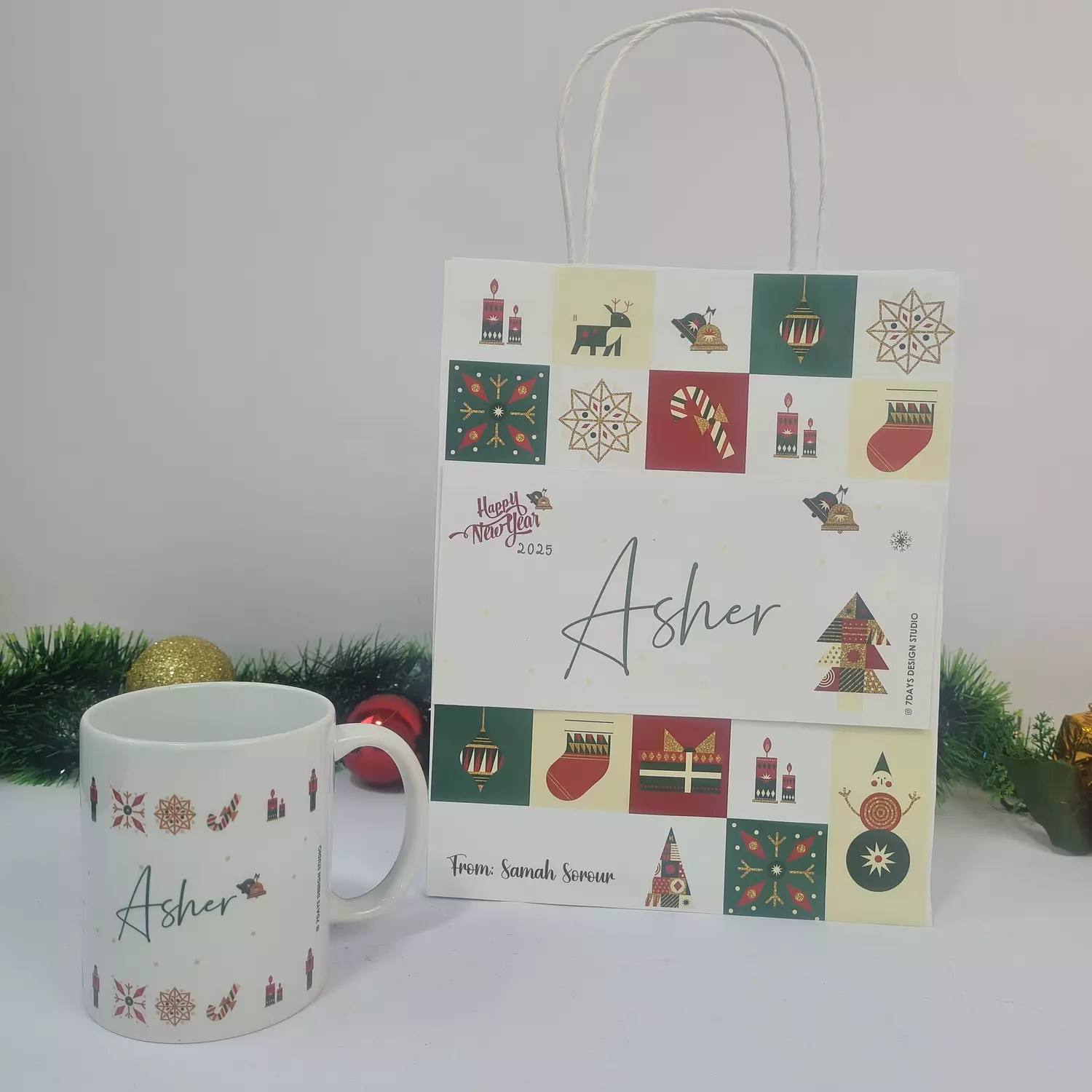 Elegant Red and Green Christmas Mug hover image