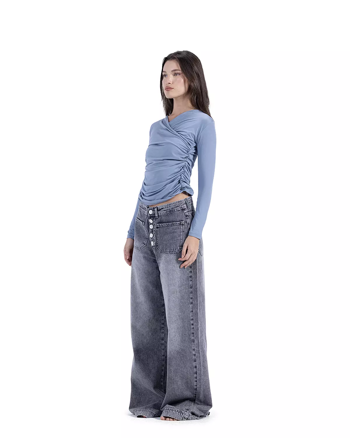 Grey Ruched Top Long Sleeve       hover image