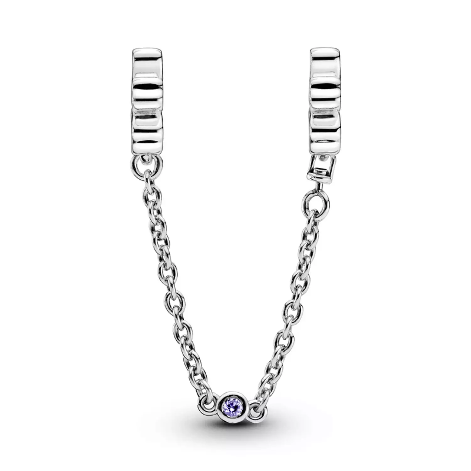 Floral silver safety chain with royal purple crystal 1