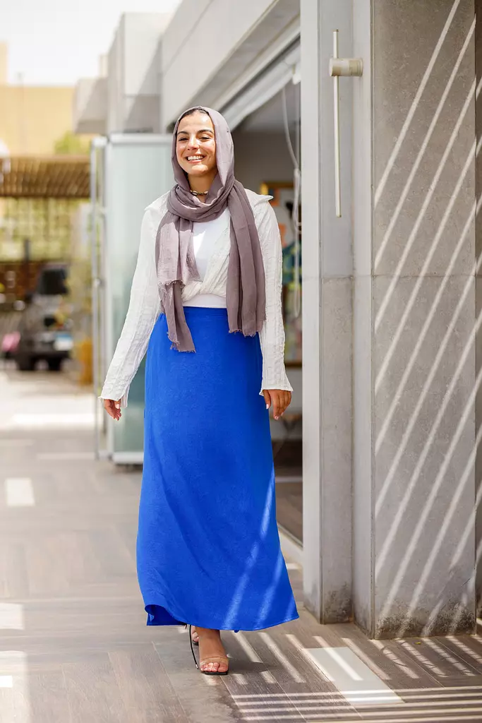 Royal blue satin maxi skirt 