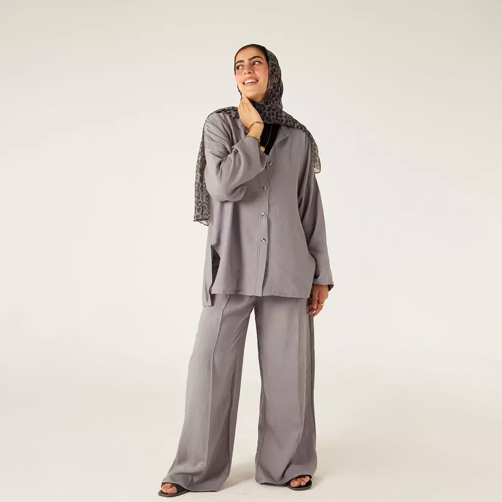 Grey Buttoned Linen Full Set