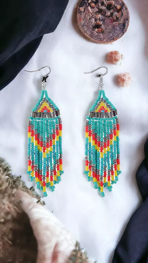 Mexican Style Beaded Earrings- Blue