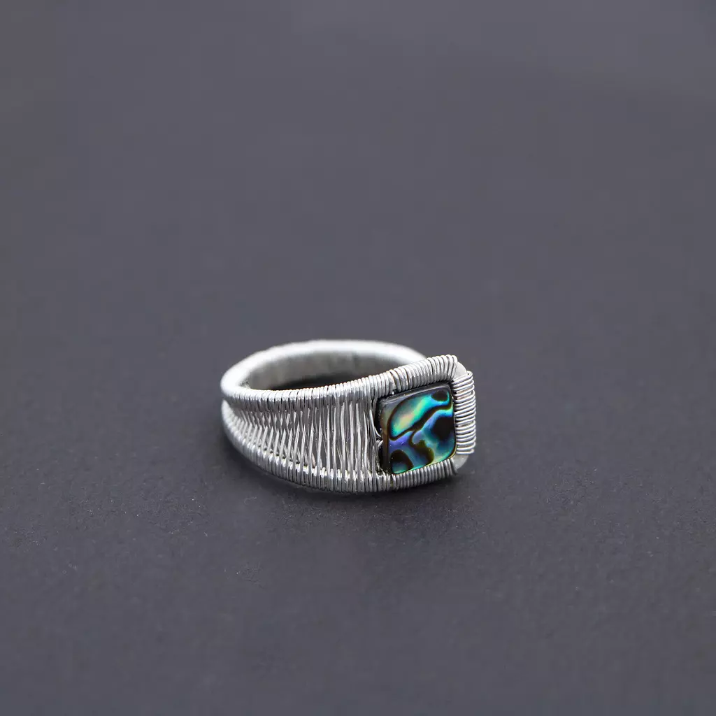 wire wrapped silver ring with abalone shell.