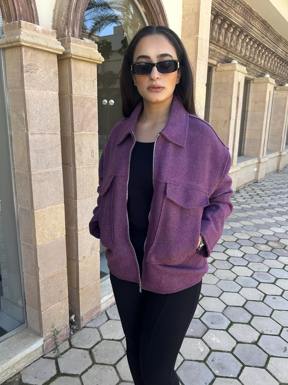 Oversized pocket bouclet jacket in Purple-2nd-img