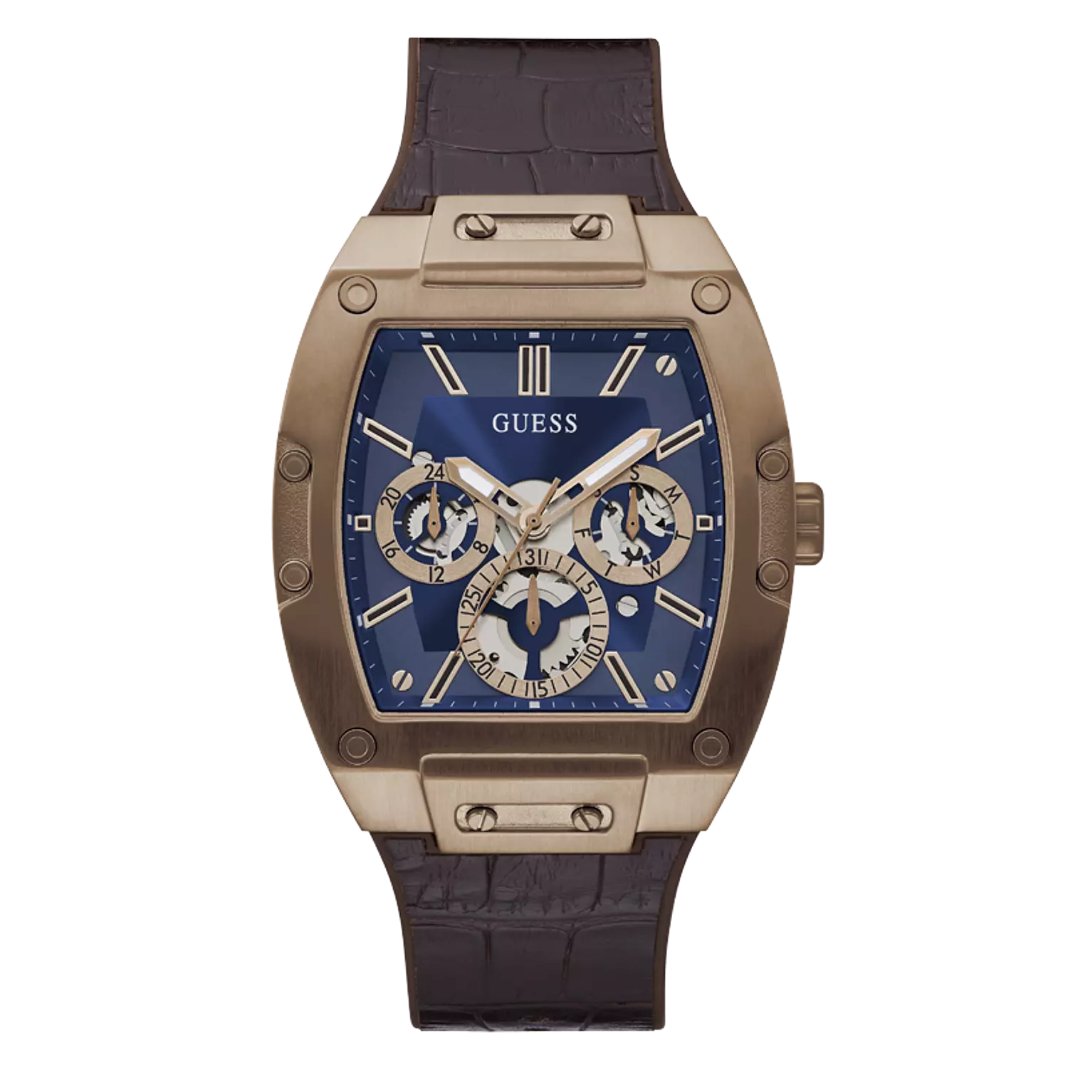 Guess GW0202G2 Watch For Gents Case Color Coffee - Tonneau Shape Genuine leather/Silicone Strap hover image
