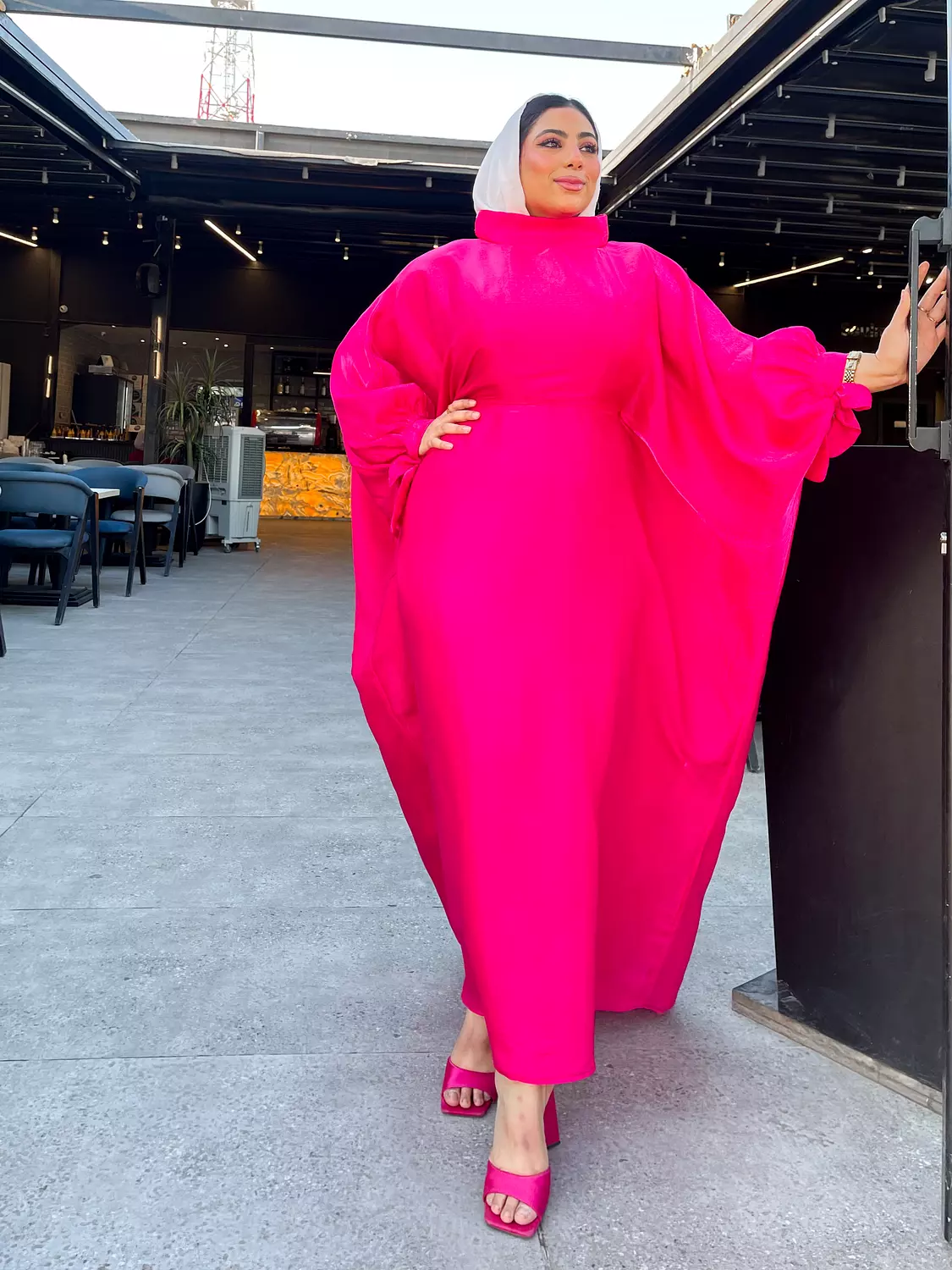 Puffed Sleeves Abaya-dress in Hot Pink 3