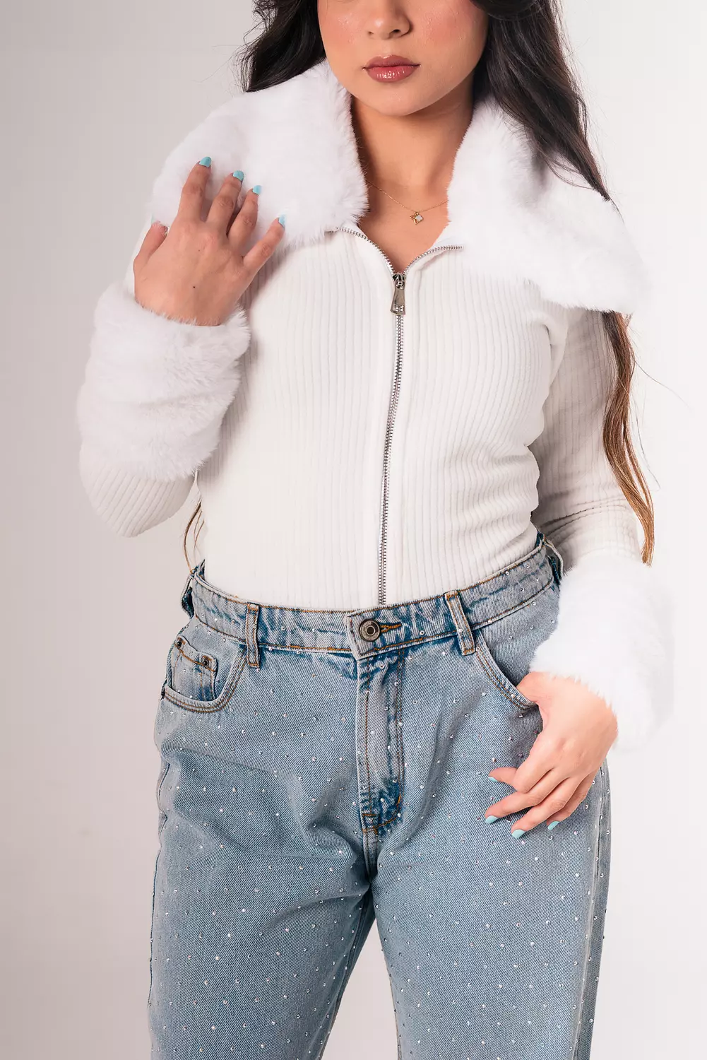 Furry cropped jacket hover image