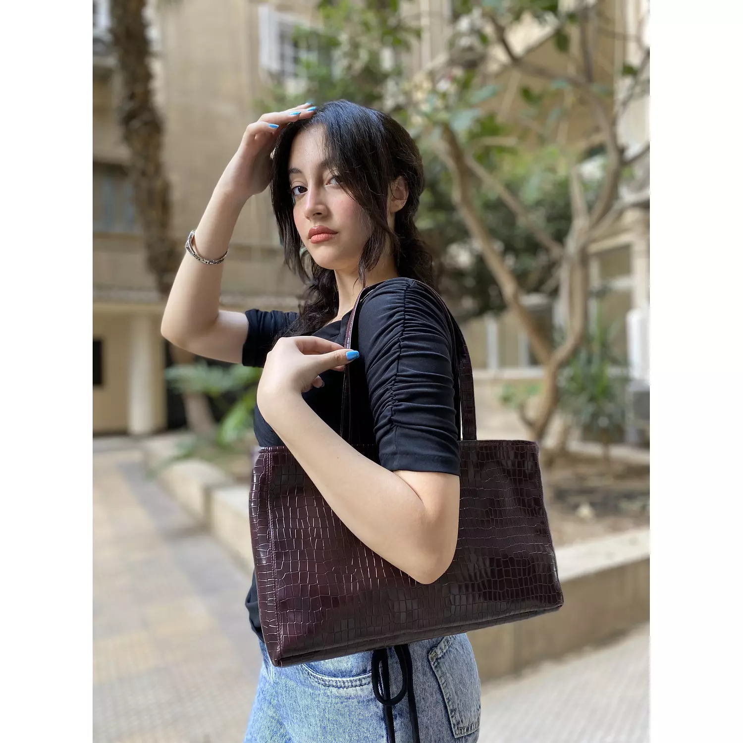 Mini burgundy tote bag  1