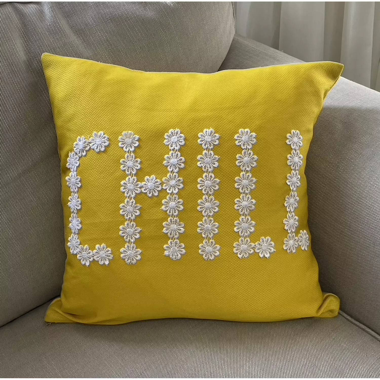 CHILL flowers embroidered throw pillow  hover image