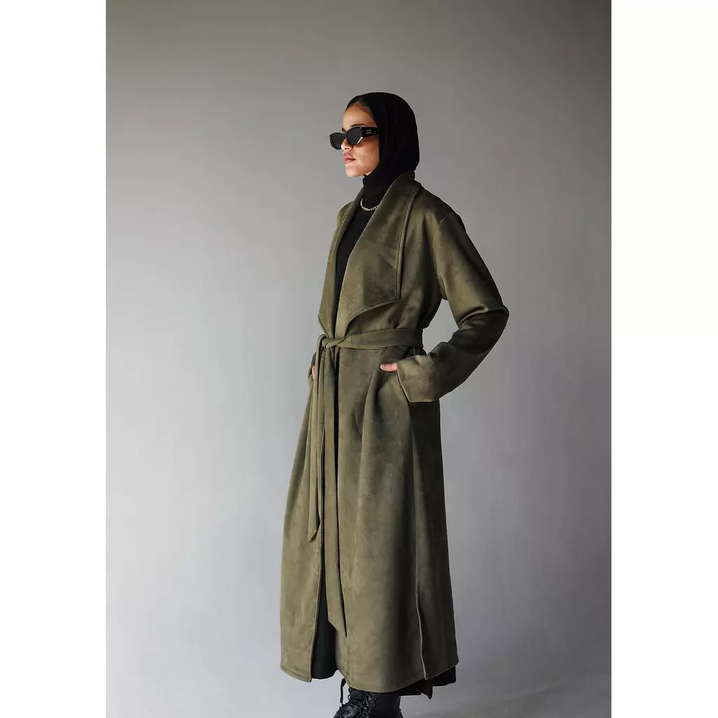 Suede Coat in Olive