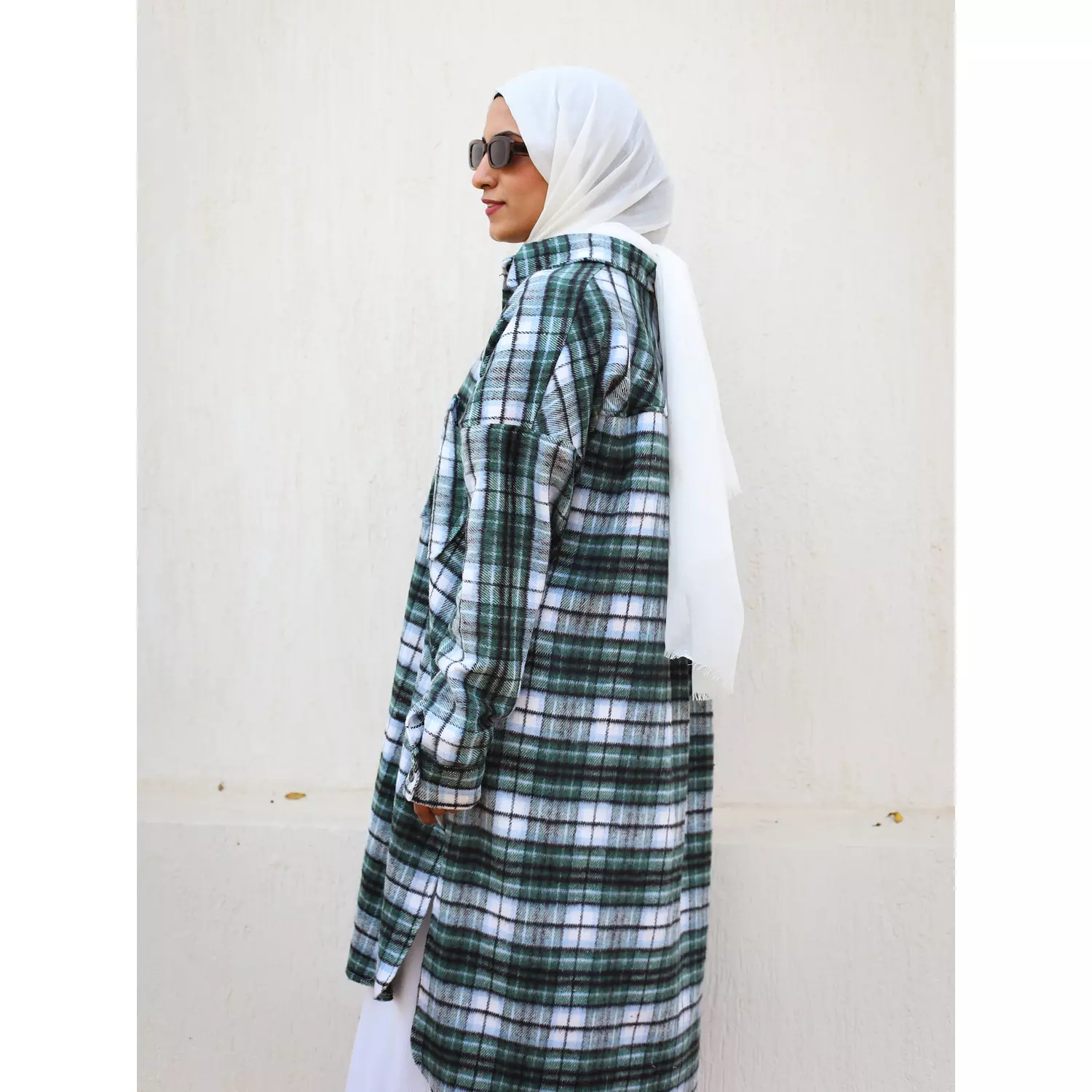 Green & Grey Checkered Wool Long Shirt 3