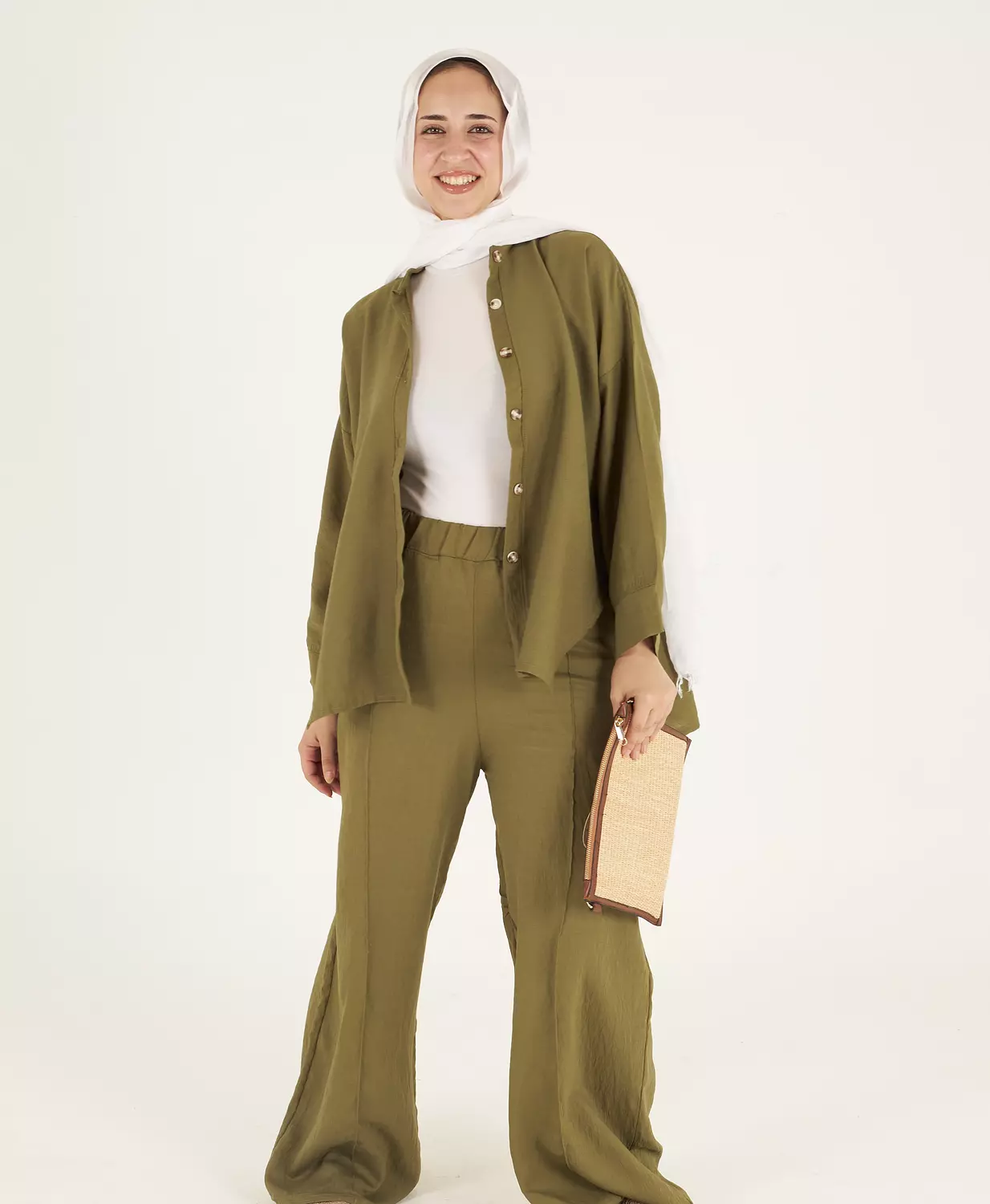 Olive Buttoned Linen Full Set 2