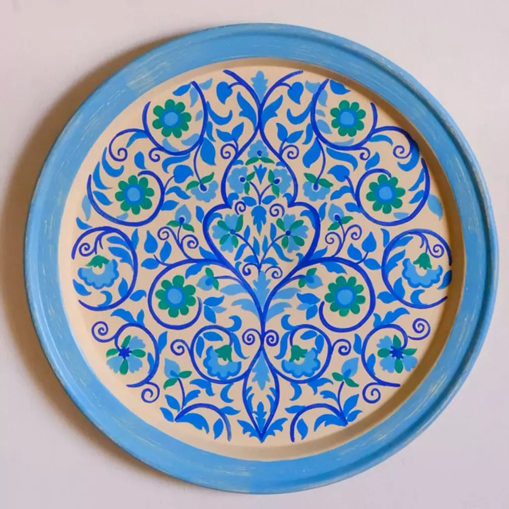 Tray metal small - flowers blue